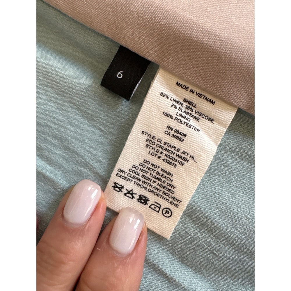 Theory Womens Linen Suit Set Seafoam Green Eco Crunch Jacket 6 Treeca Pants 6 - Picture 6 of 12